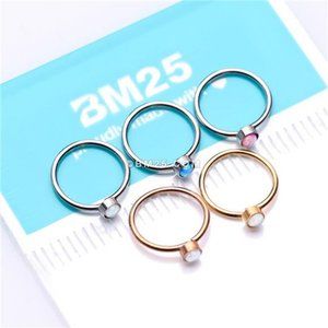 5 Pcs of Assorted Color Fire Opal Sparkle Bezel Set Bendable Hoop Ring Package